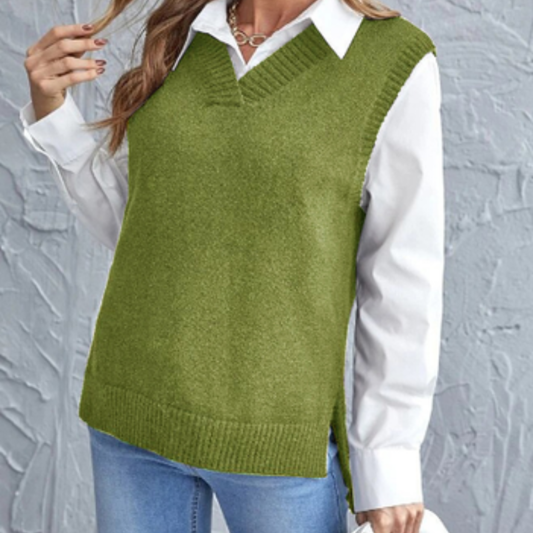 Pull sans manches élégant en maille douce à col V pour femme