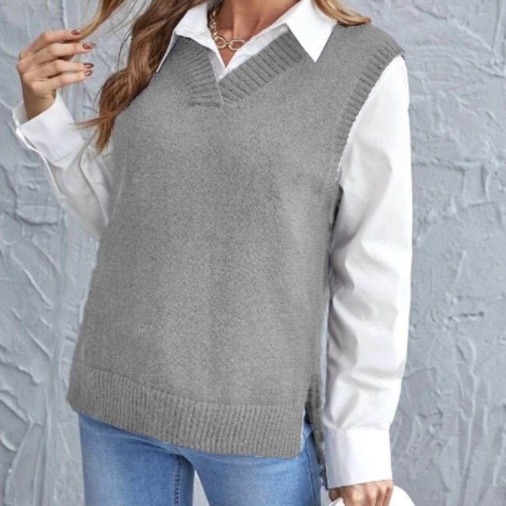 Pull sans manches élégant en maille douce à col V pour femme