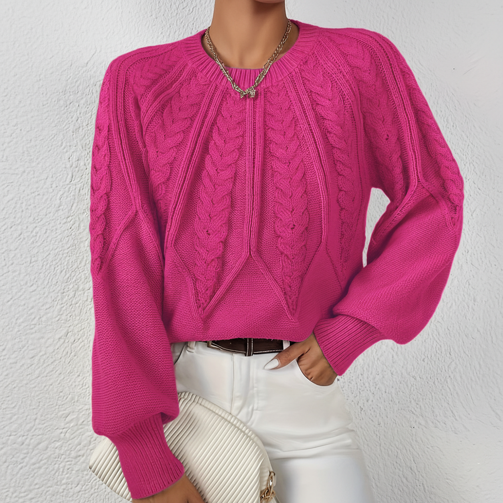 Pull violet torsadé à manches bouffantes