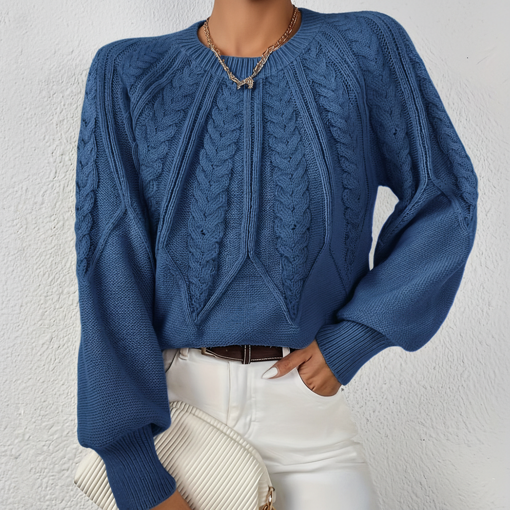 Pull violet torsadé à manches bouffantes