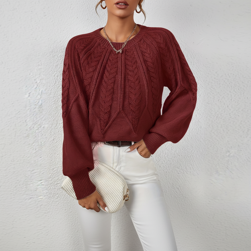 Pull violet torsadé à manches bouffantes