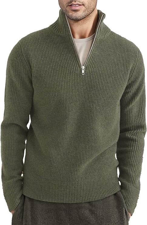 Pull zippé habillé pour homme en mélange de coton, design italien