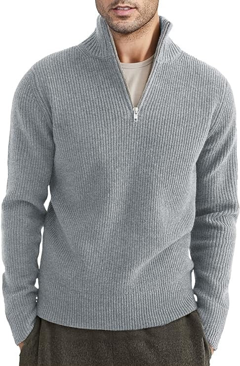 Pull zippé habillé pour homme en mélange de coton, design italien