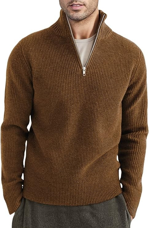Pull zippé habillé pour homme en mélange de coton, design italien