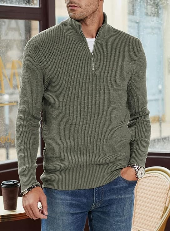 Pull zippé habillé pour homme en mélange de coton, design italien