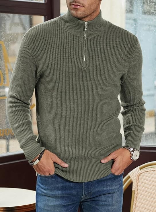 Pull zippé habillé pour homme en mélange de coton, design italien