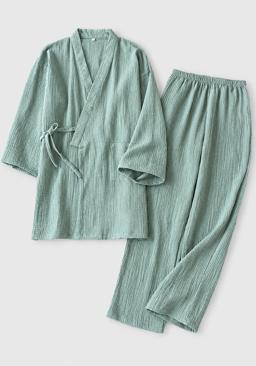 Pyjama japonais vert sauge en gaze de coton pour femme