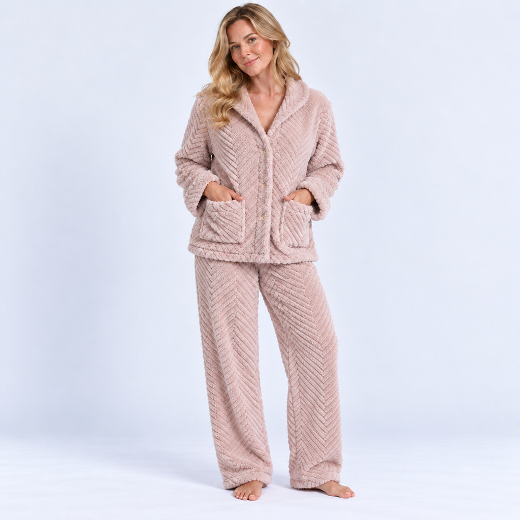 Pyjama long en flanelle épaisse unie pour femme