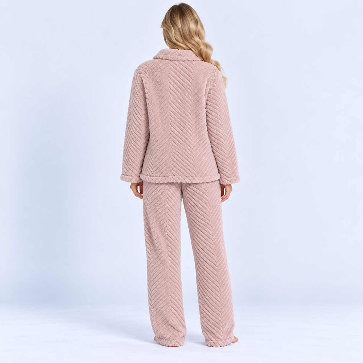 Pyjama long en flanelle épaisse unie pour femme