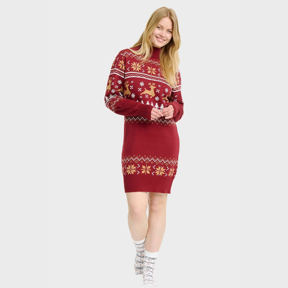 Robe pull de Noël à col roulé pour femme