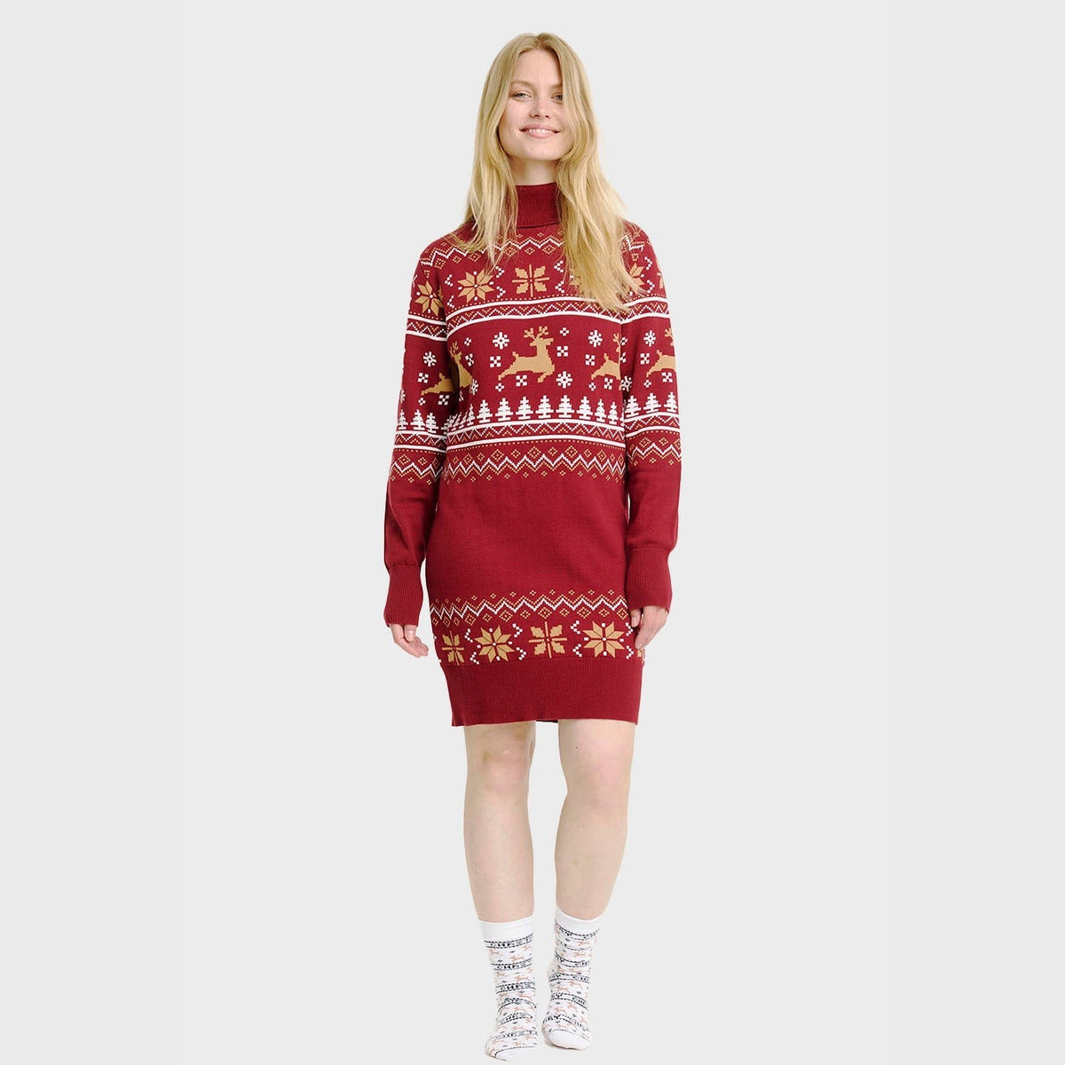 Robe pull de Noël à col roulé pour femme