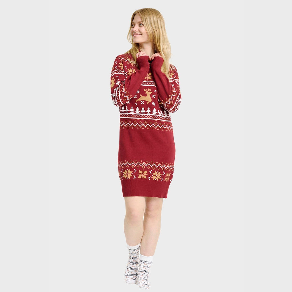 Robe pull de Noël à col roulé pour femme