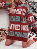 Robe pull de Noël en tricot pour femme avec motif festif et col montant