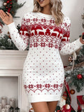 Robe pull de Noël pour femme à motif jacquard renne, Robe courte