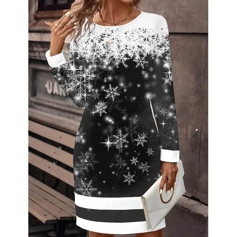 Robe pull de Noël pour femme en maille à motif bonhomme de neige, Coupe ample