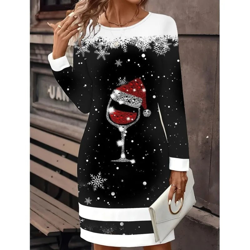 Robe pull de Noël pour femme en maille à motif bonhomme de neige, Coupe ample