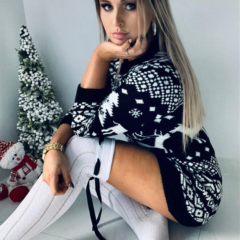 Robe pull Fair Isle à imprimé renne pour femme, Robe de Noël