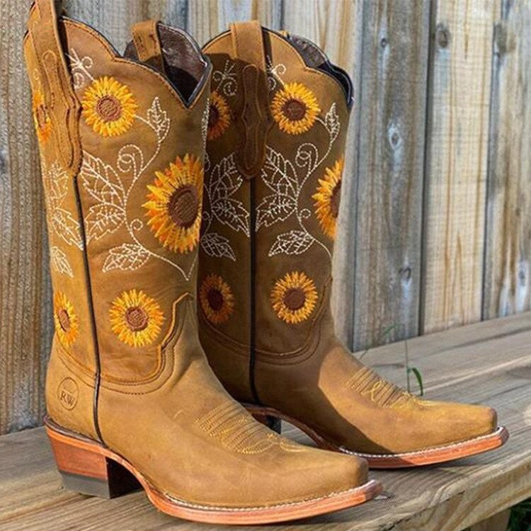 Santiag femme cowgirl à broderies tournesol