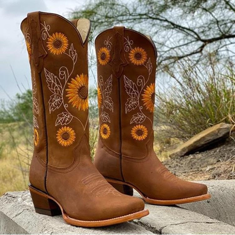 Santiag femme cowgirl à broderies tournesol