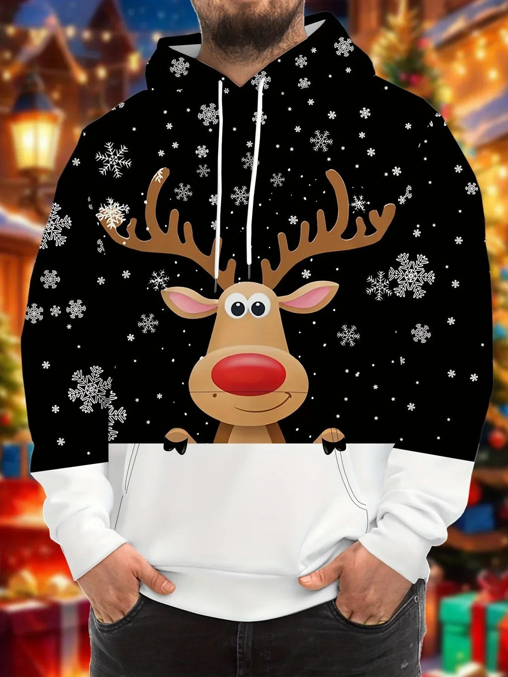 Sweat à capuche à imprimé de Noël pour homme, Pull chaud et moderne