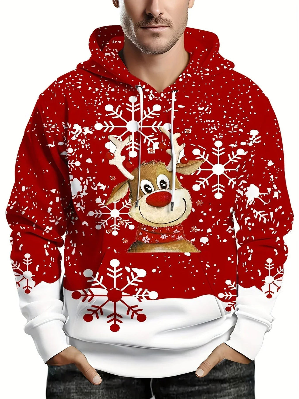 Sweat à capuche à imprimé de Noël pour homme, Pull chaud et moderne