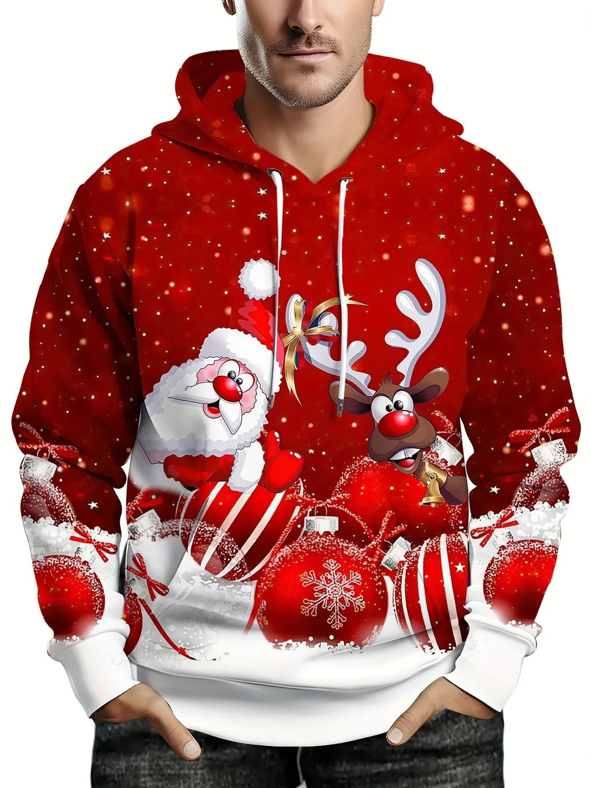 Sweat à capuche à imprimé de Noël pour homme, Pull chaud et moderne