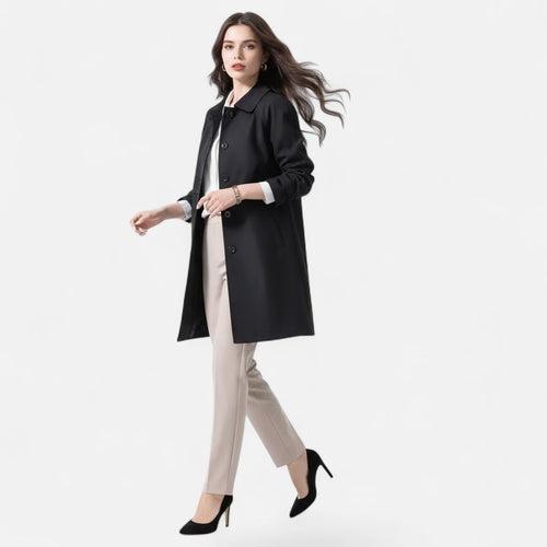Trench-coat mi-long femme noir classique et élégant