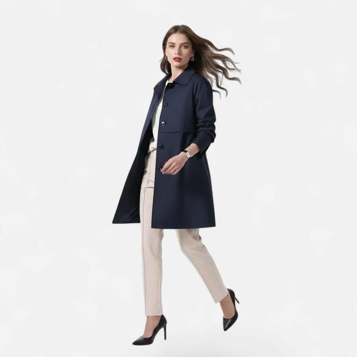 Trench-coat mi-long femme noir classique et élégant
