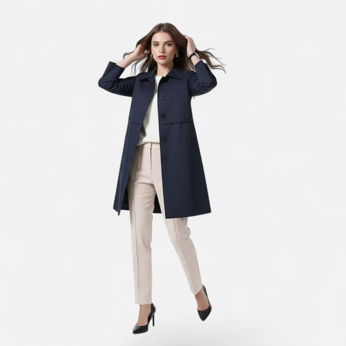 Trench-coat mi-long femme noir classique et élégant
