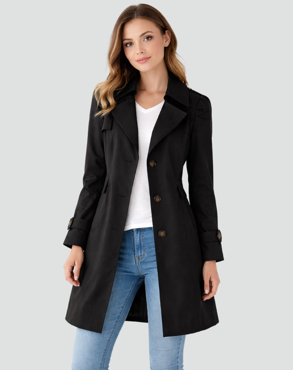 Trench-coat midi femme noir moderne et élégant