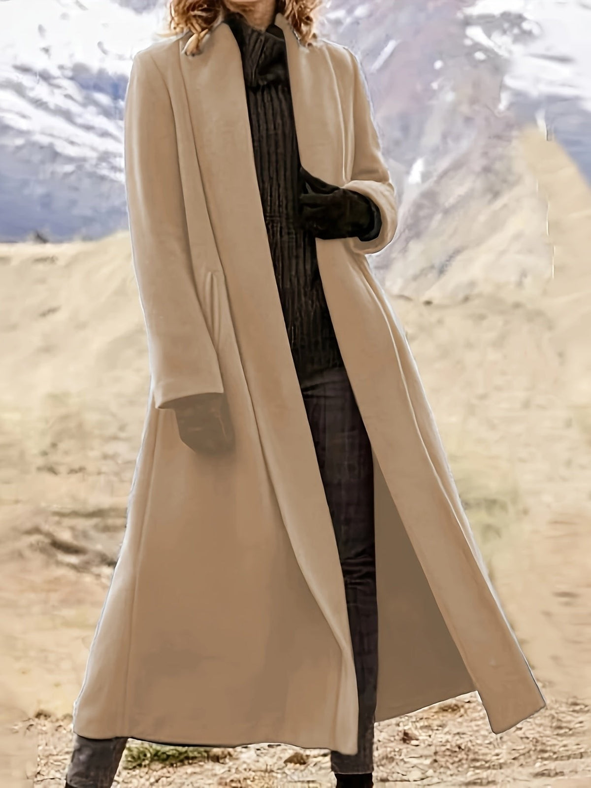 Trench long fluide et élégant, manteau oversize pour femme