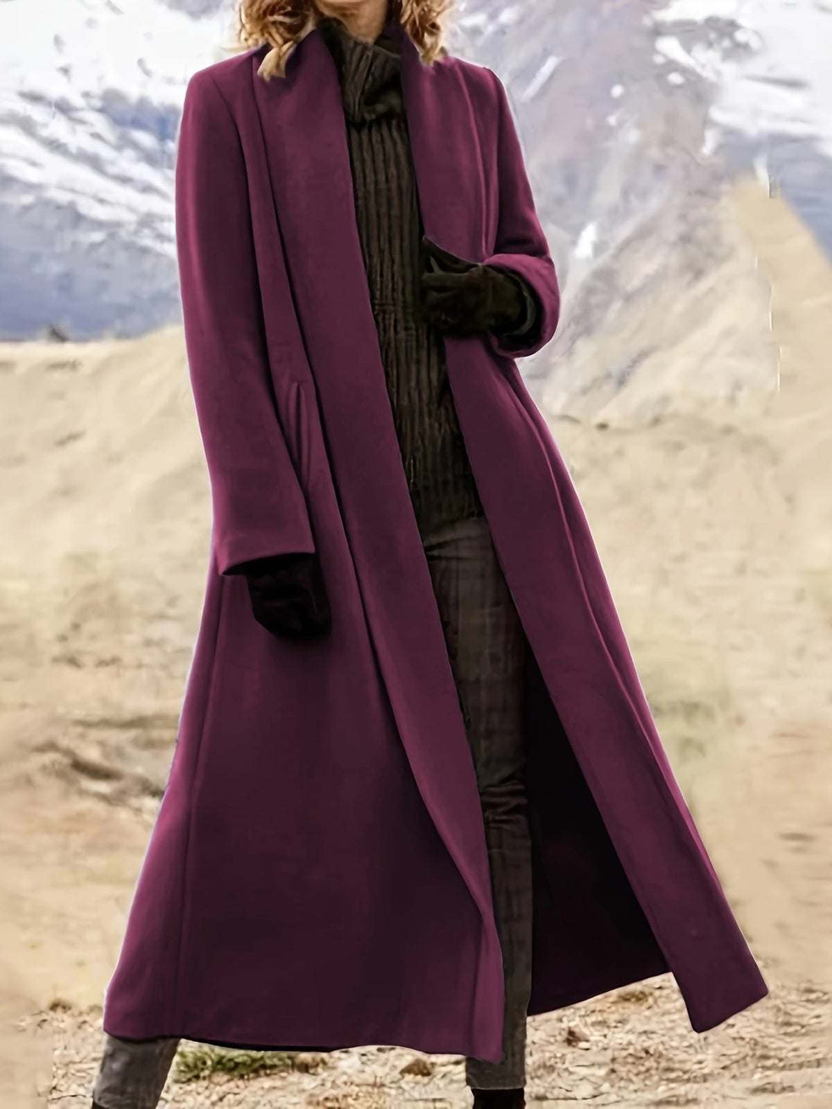 Trench long fluide et élégant, manteau oversize pour femme