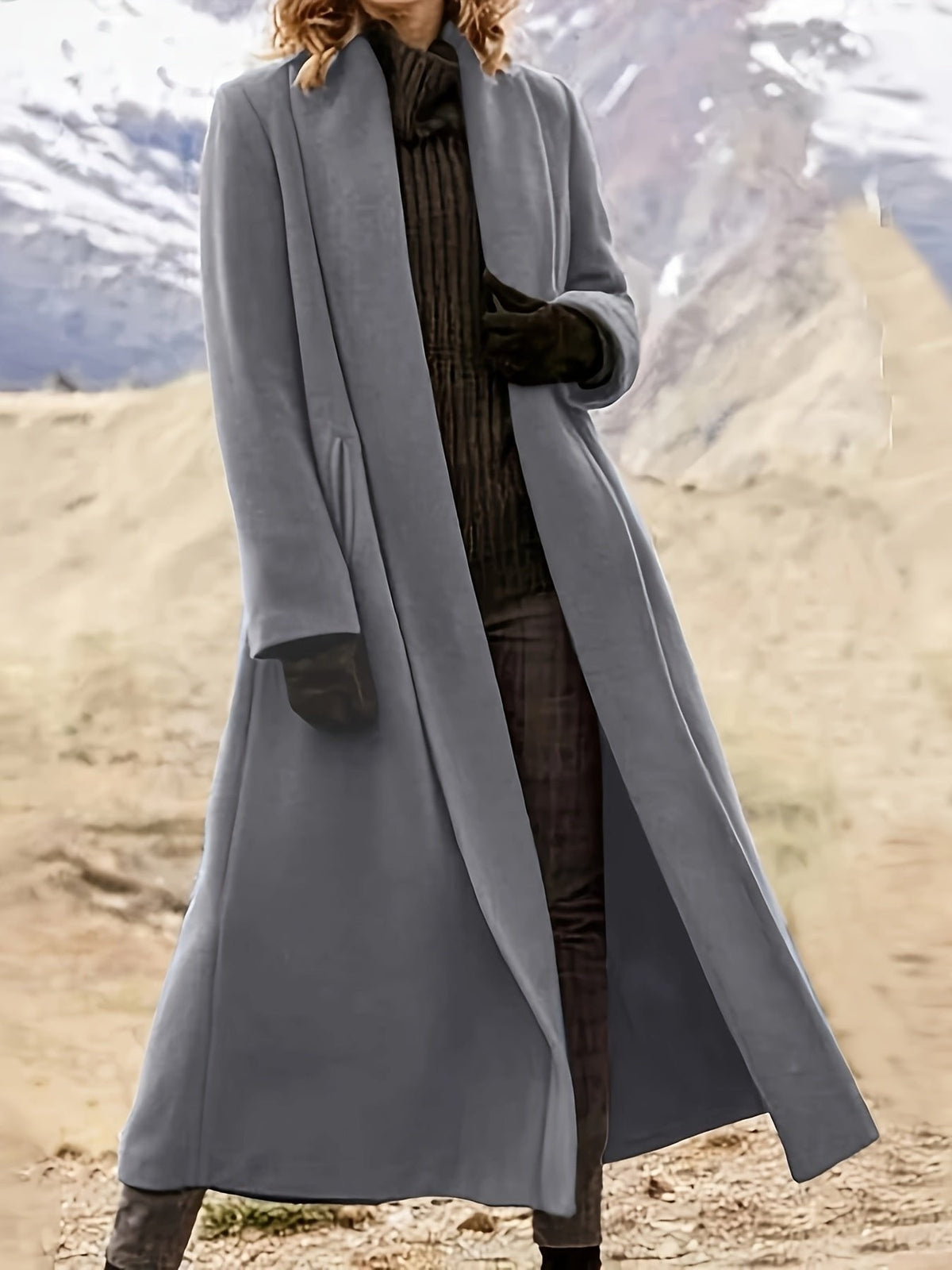 Trench long fluide et élégant, manteau oversize pour femme