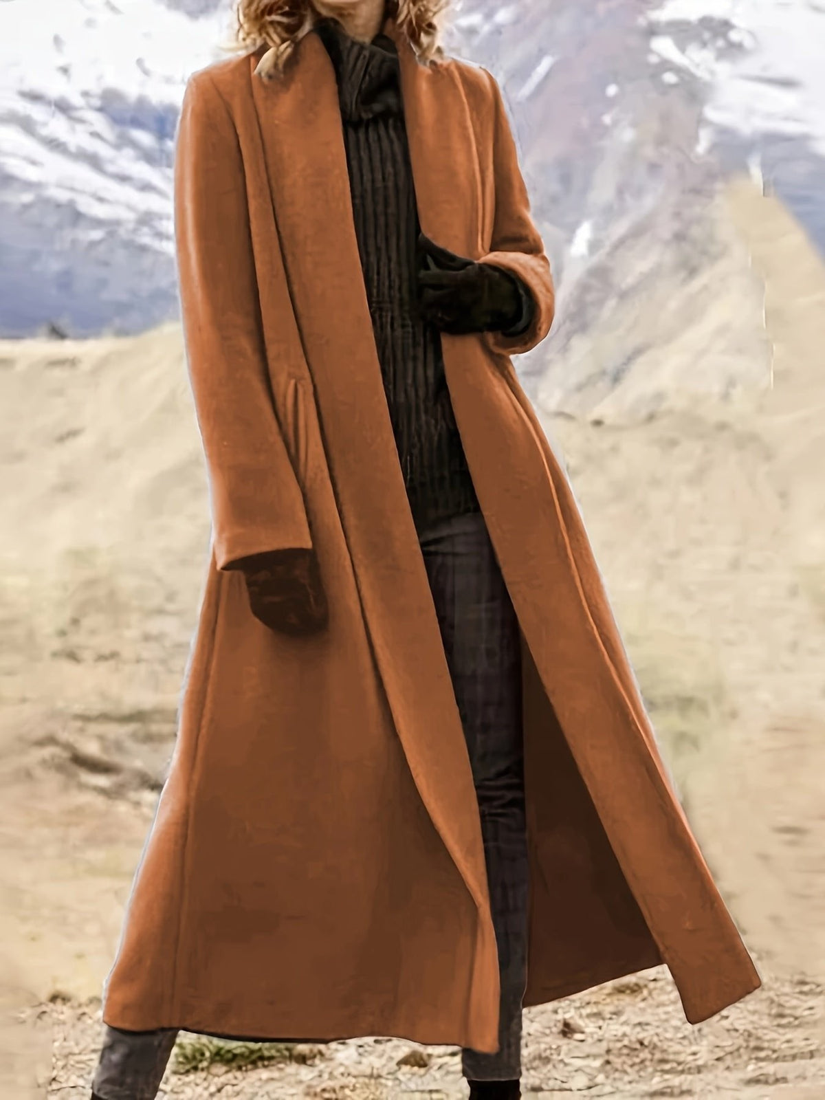 Trench long fluide et élégant, manteau oversize pour femme