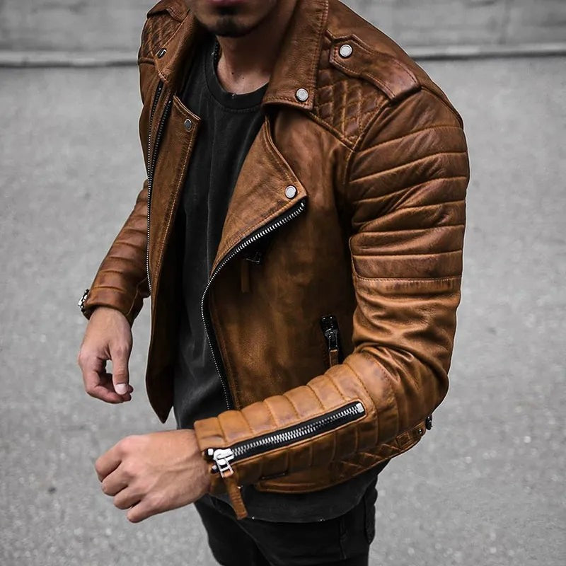 Veste aspect cuir homme, coupe ajustée, fermeture éclair