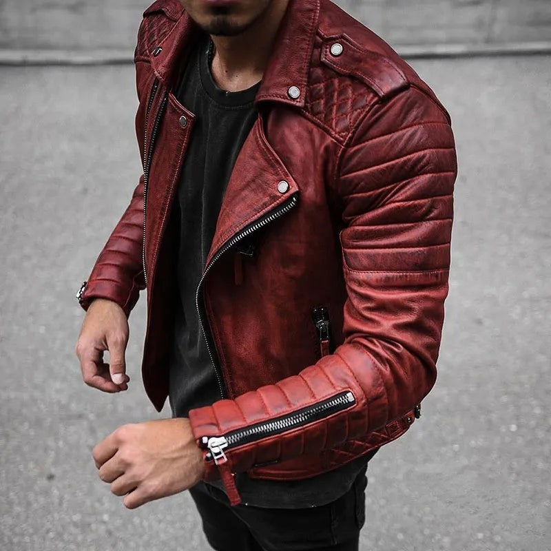 Veste aspect cuir homme, coupe ajustée, fermeture éclair
