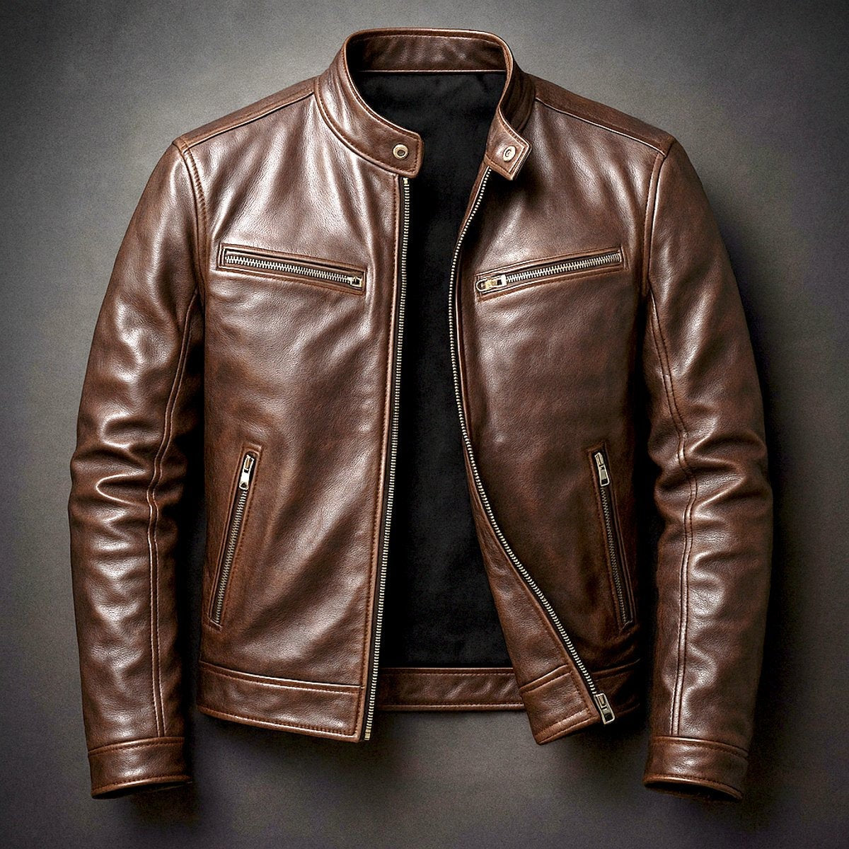 Veste aspect cuir homme motard vintage matelassée à fermeture zippée