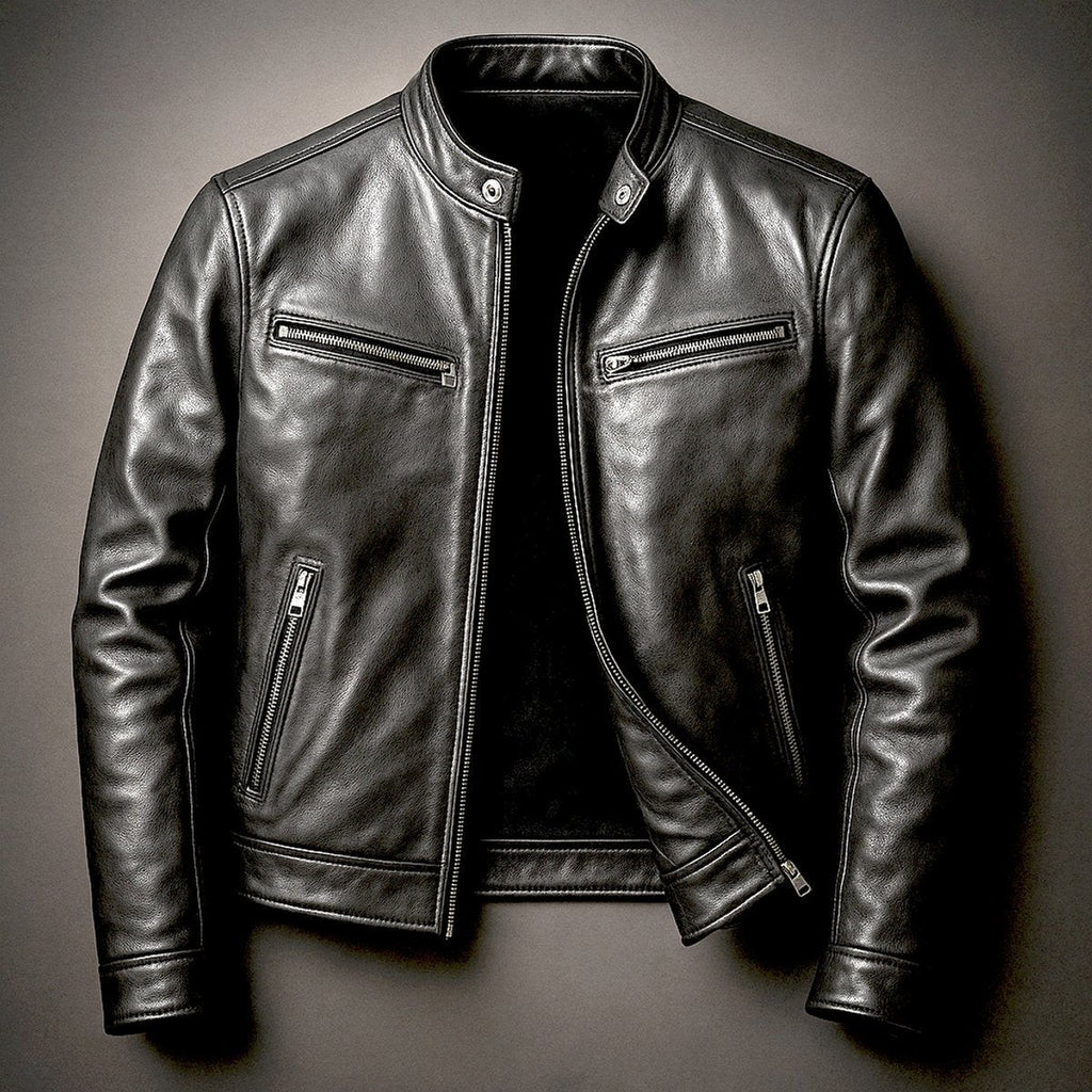 Veste aspect cuir homme motard vintage matelassée à fermeture zippée