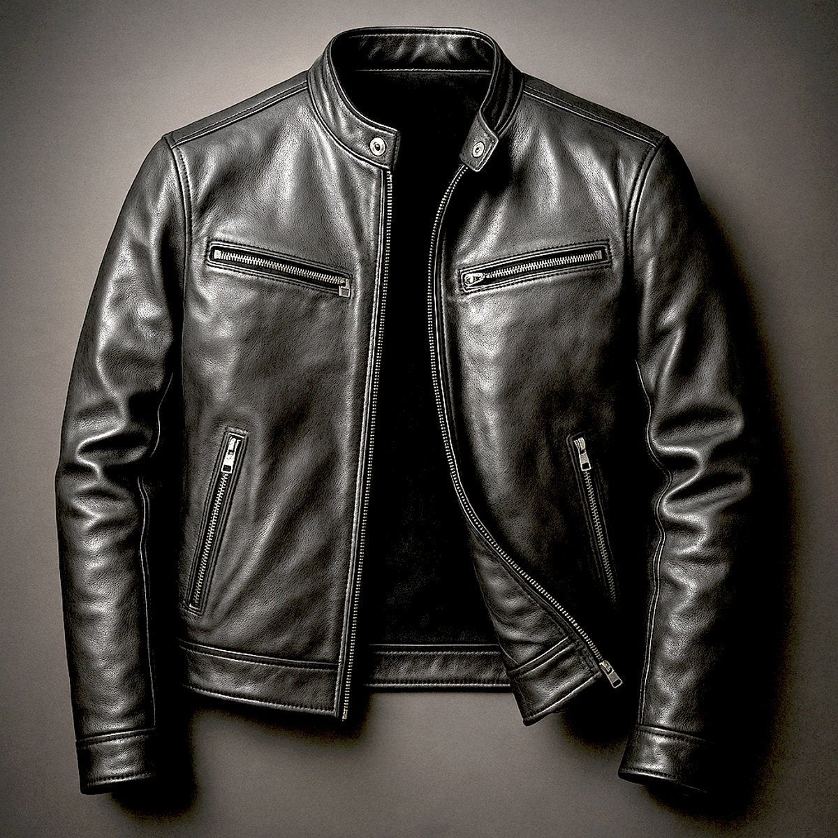 Veste aspect cuir homme motard vintage matelassée à fermeture zippée