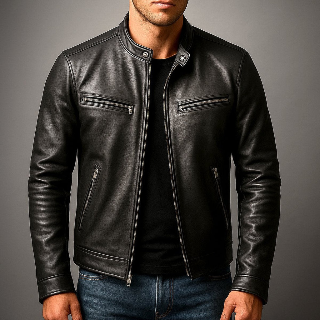 Veste aspect cuir homme motard vintage matelassée à fermeture zippée