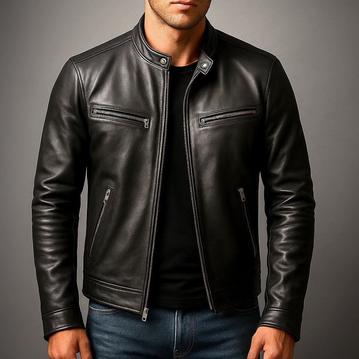 Veste aspect cuir homme motard vintage matelassée à fermeture zippée
