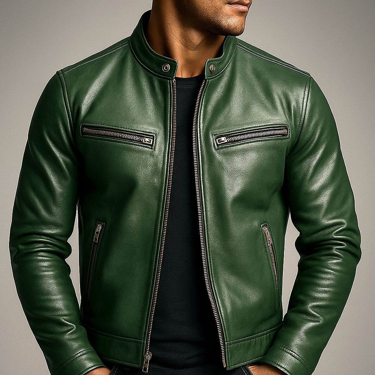Veste aspect cuir homme motard vintage matelassée à fermeture zippée