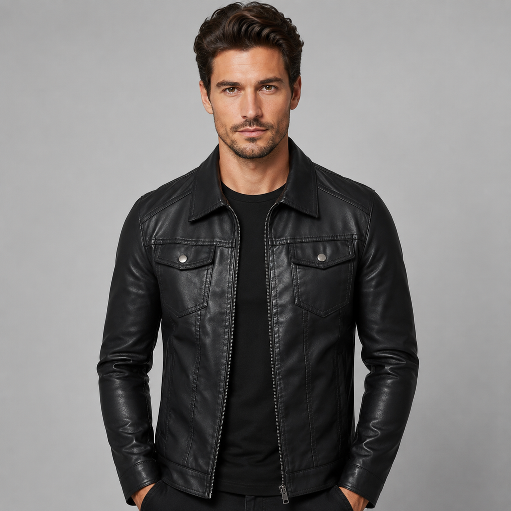 Veste aspect cuir vintage pour homme