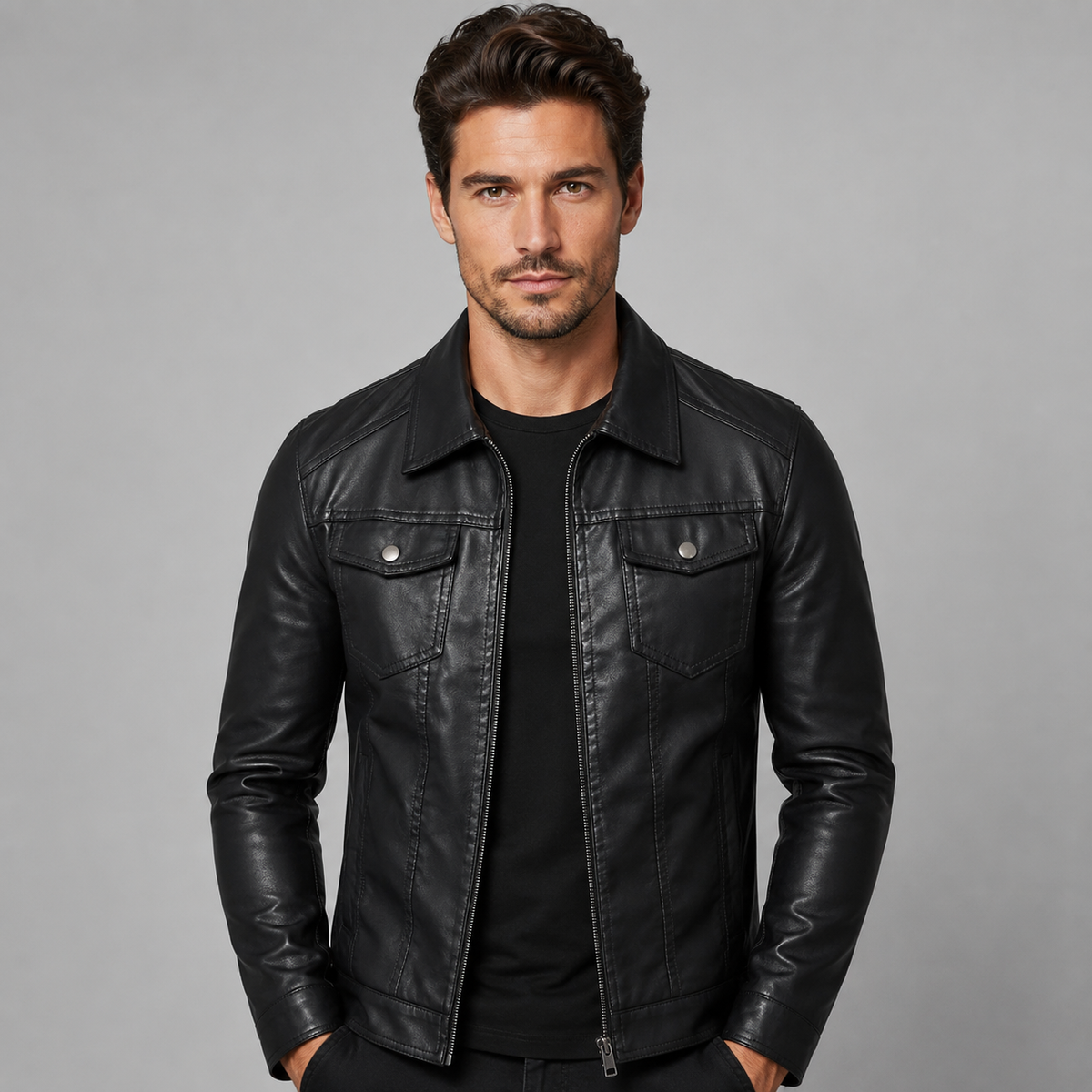 Veste aspect cuir vintage pour homme