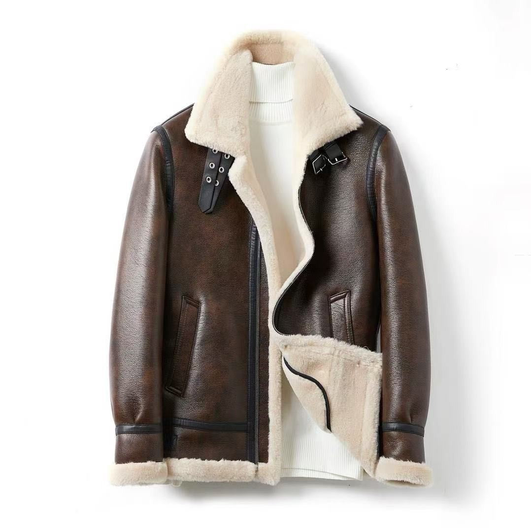 Veste aviateur en simili cuir avec doublure shearling pour homme