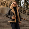 Veste aviateur en simili cuir doublée sherpa pour homme