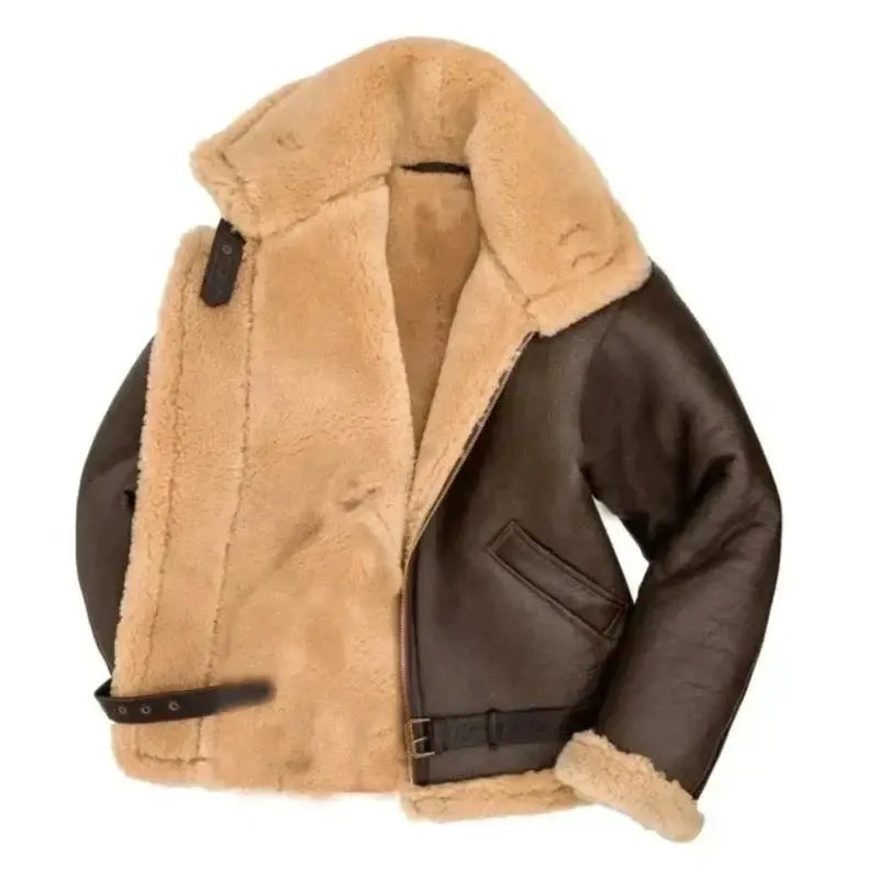Veste aviateur en simili cuir doublée sherpa pour homme