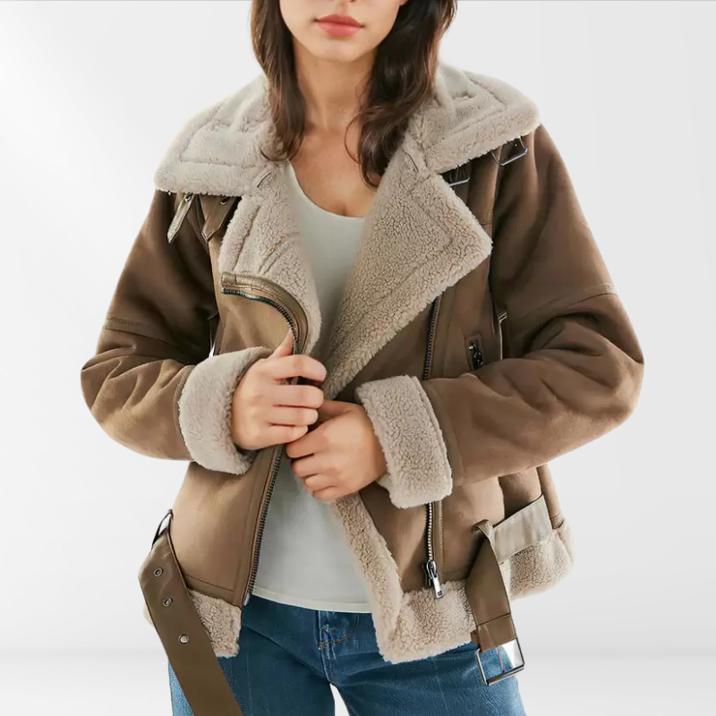 Veste bombers femme en sherpa polaire avec fermeture éclair