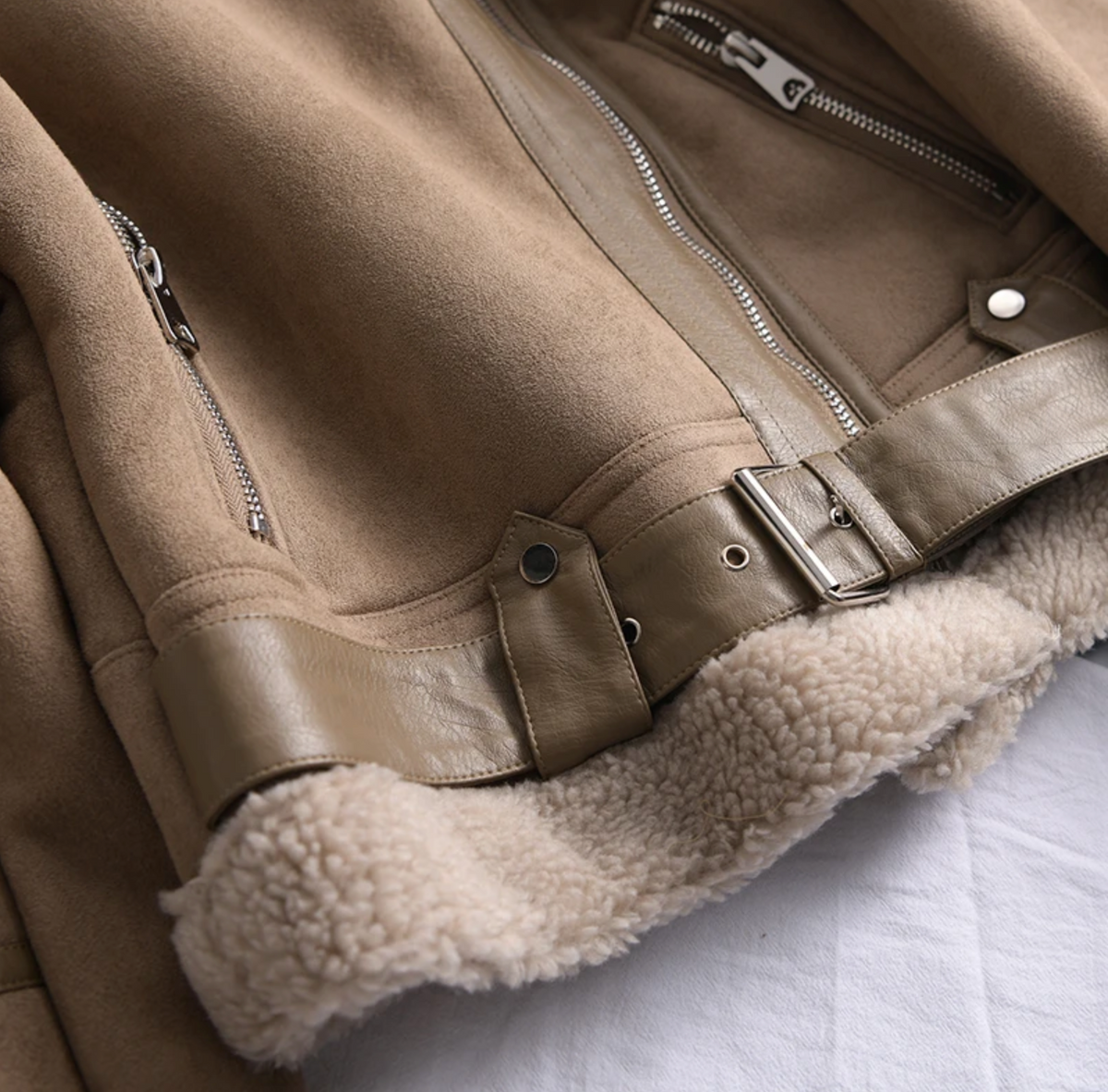 Veste bombers femme en sherpa polaire avec fermeture éclair