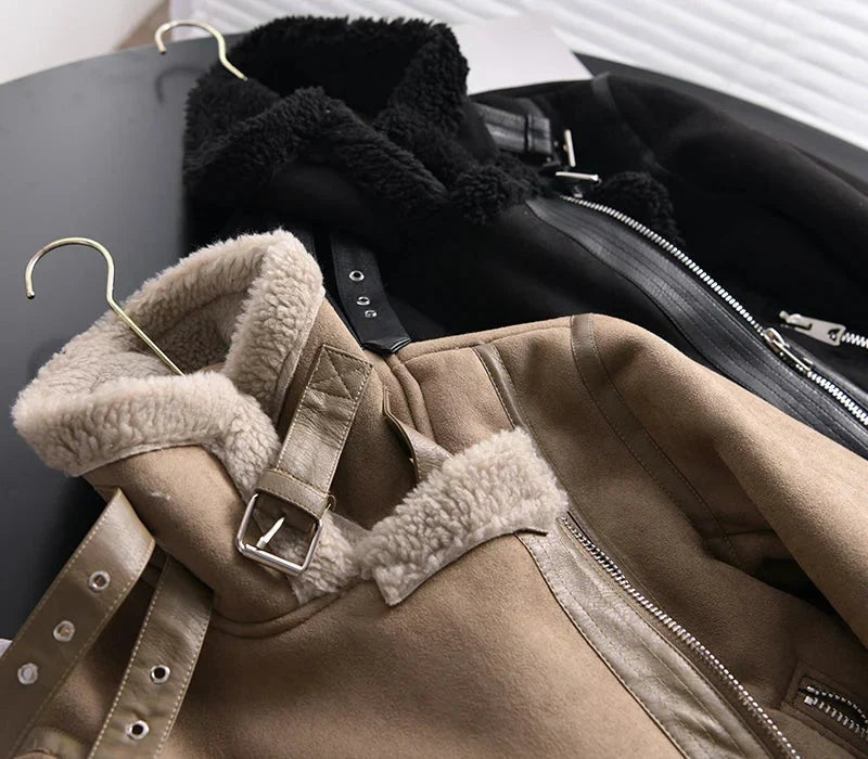 Veste bombers femme en sherpa polaire avec fermeture éclair